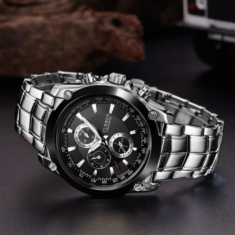 Orë dore për meshkuj Curren 8025, argjend/ e zezë