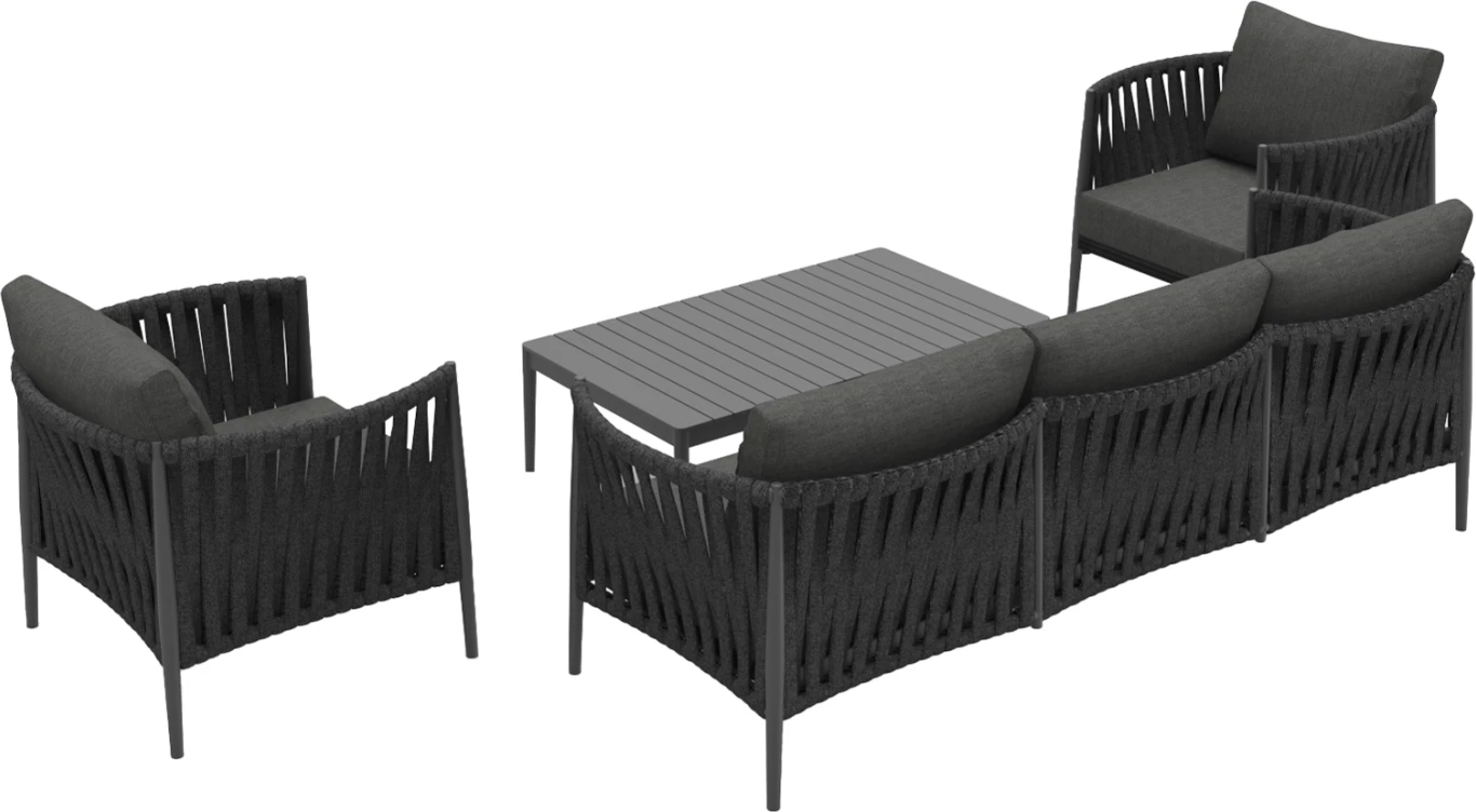 Set lounge për jashtë, 4 pjesë, seria POLARIS, alumin ngjyrë gri e errët, rripa, OLEFIN, CD6211.01