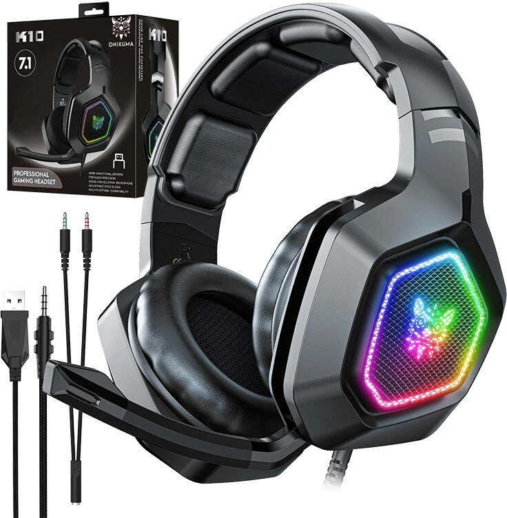 Kufje gaming, ONIKUMA K10, 50mm, me mikrofon, me kabllo, me dritë RGB, e zezë
