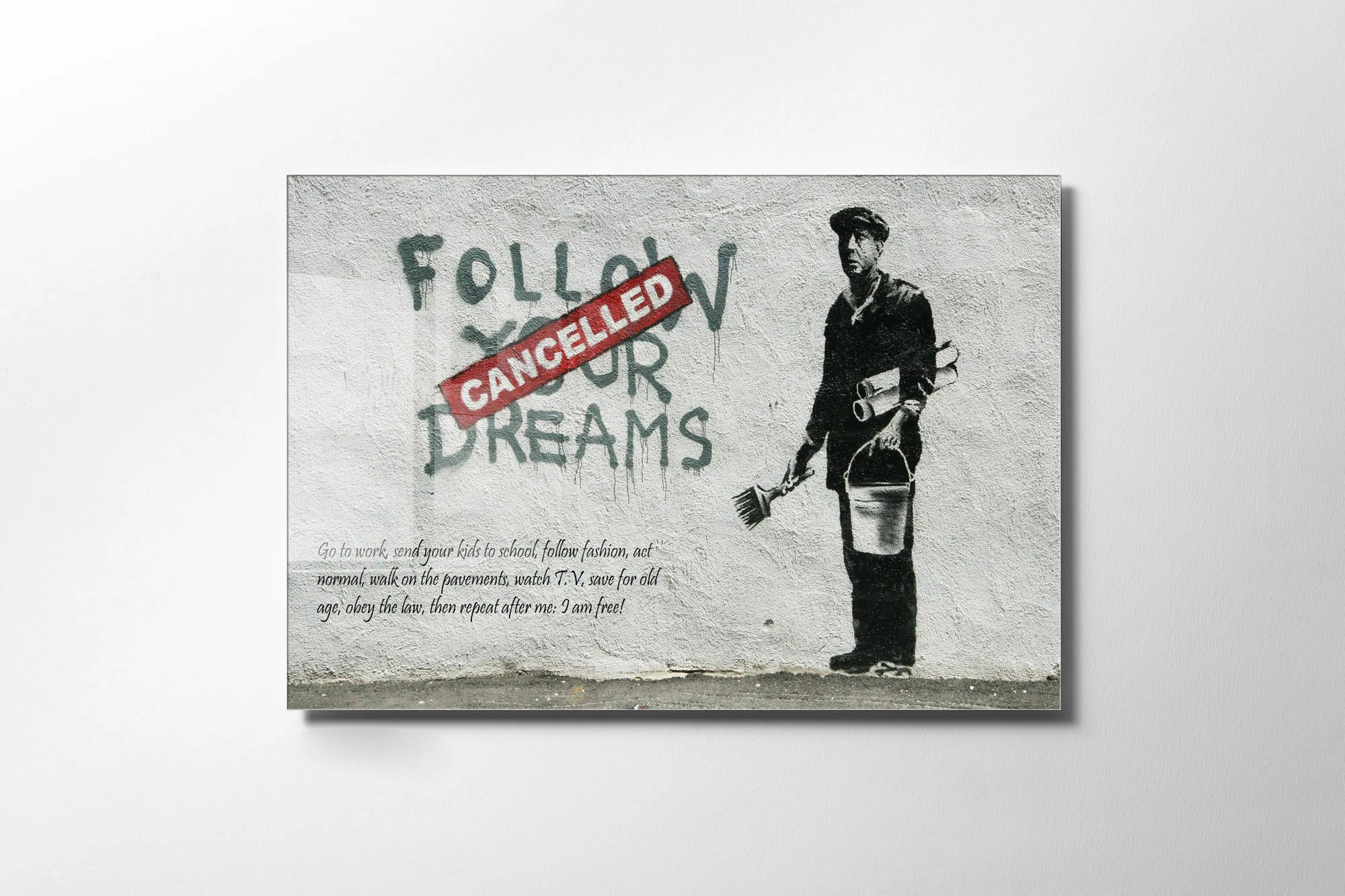 Pikturë dekorative prej xhami të temperuar, Banksy, shumëngjyrëshe, UV-022, 70x100cm