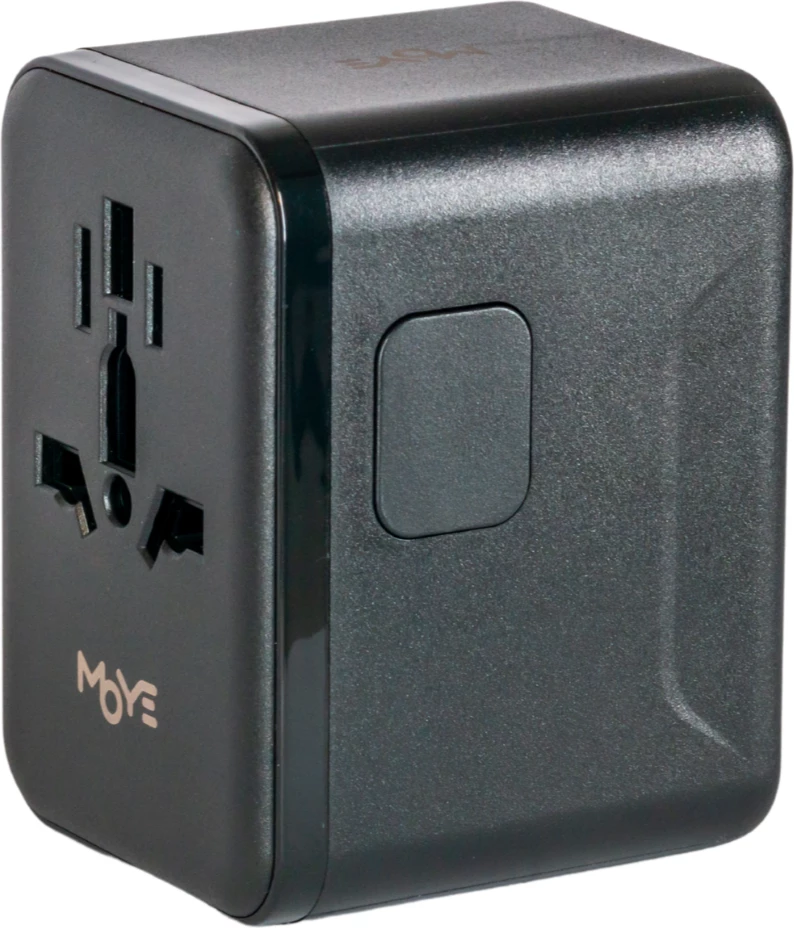 Adapter universal udhëtimi Moye Nomad Go GaN 35W PD, 3x USB-C + 2x USB-A, EU/UK/US/AU, i zi