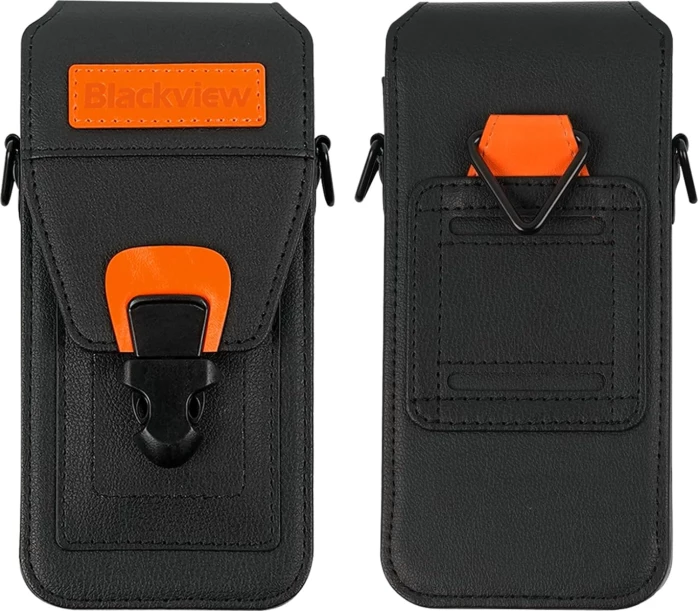 Mbështjellës telefoni BLACKVIEW C01 holster/pouch mbrojtës rezistent ndaj goditjeve, i papërshkueshëm nga uji, deri 185 x 90 x 30 mm, me kordë dhe kapëse, zi/portokalli