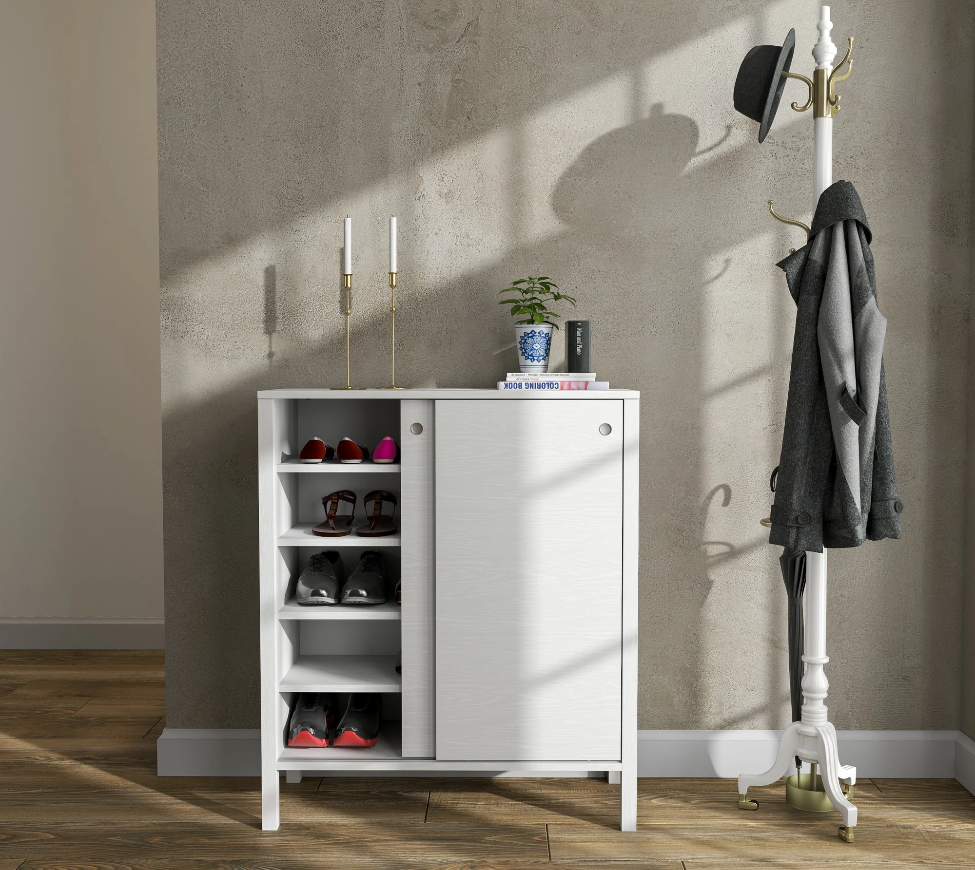 Dollap këpucësh Hanah Home, FRN-20047, ngjyrë druri dhe e bardhë