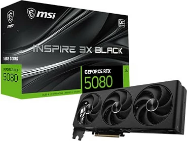 Kartelë grafike MSI GeForce RTX 5080 INSPIRE 3X OC, 16GB GDDR7, 3 ventilatorë, e zezë