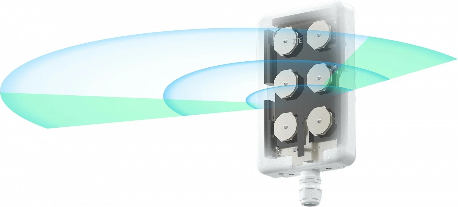 Router ZTE G51F 5G ODU MC7510, Wi‑Fi 7 dy-band, 4x4 MIMO, 1x Gigabit LAN, adapter PoE 2.5G, 13 dBi, IP65, e bardhë