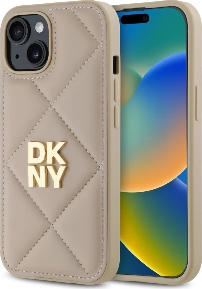 Mbështjellës DKNY Quilted Stack Logo për iPhone 15, Bezhe