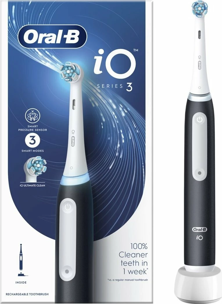 Furçë dhëmbësh elektrike Oral-B iO Series 3, 3 mënyra pastrimi, sensor presioni, 1 kokë + karikues, e zezë