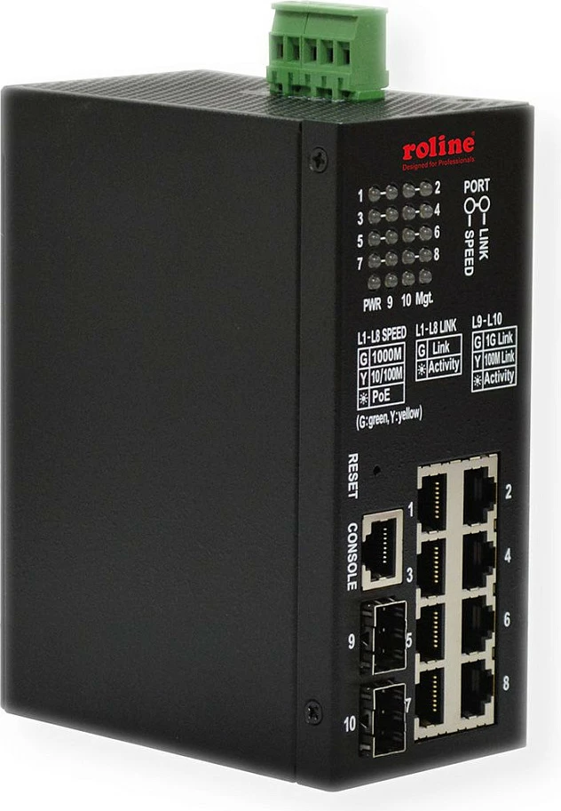 Switch ROLINE 21.13.1137, 8x Gigabit PoE, 2x SFP, i menaxhueshëm L2, i zi