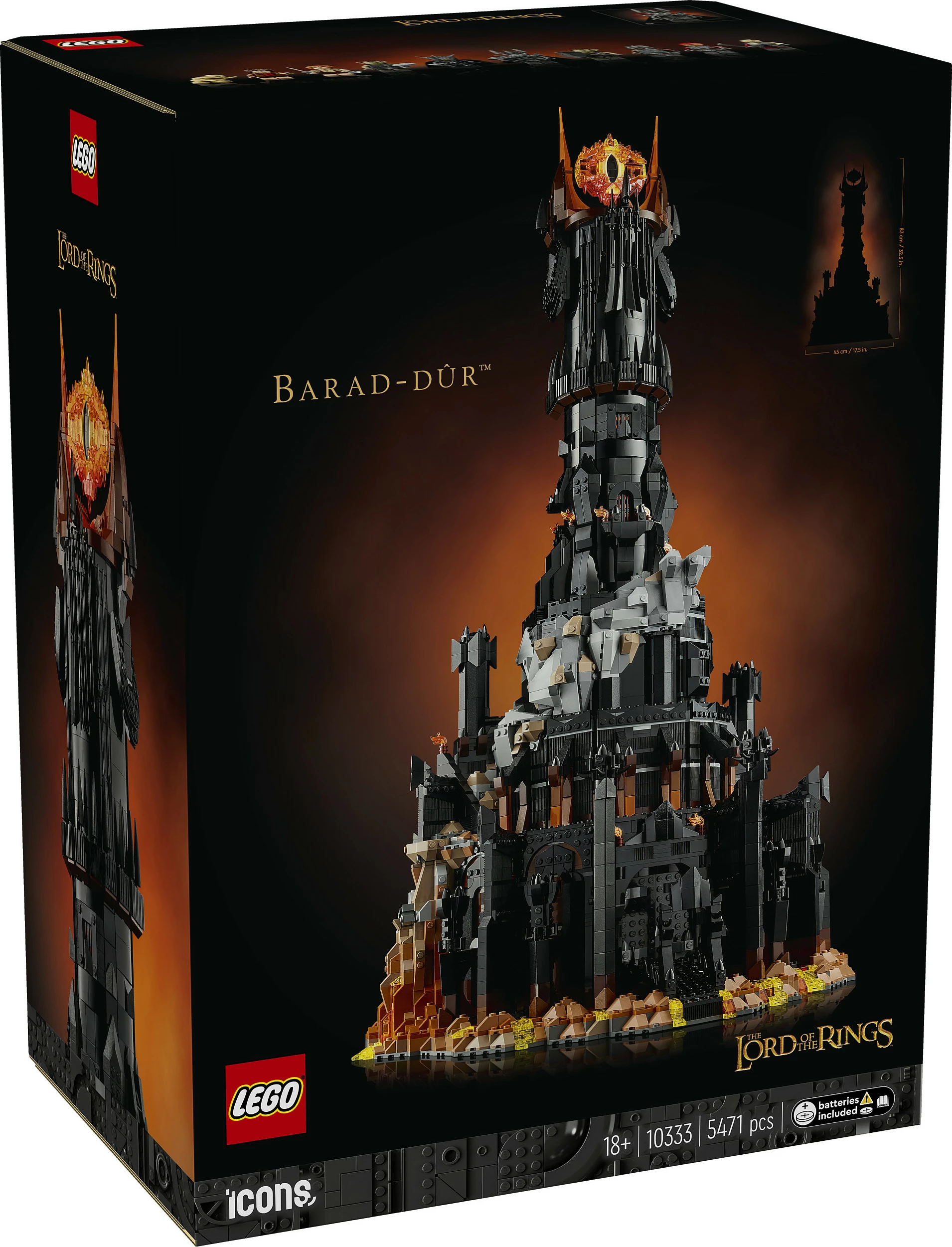 Set ndërtimi LEGO Icons The Lord of the Rings 10333 Barad-dûr, 5471 copë, 18+, shumëngjyrësh