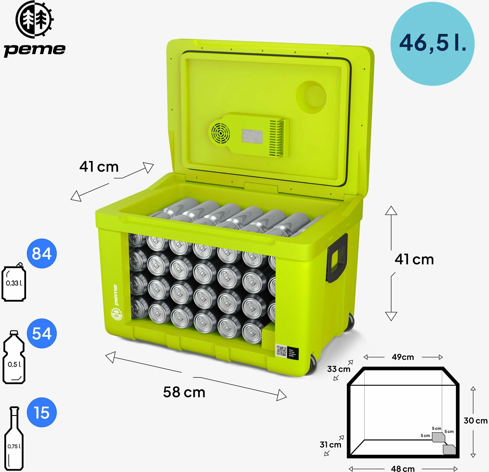 Frigorifer udhëtimi Peme Essential 46.5 L, ftohje/ngrohje, 12V/230V, i gjelbër