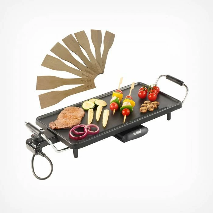 Grill Teppanyaki elektrik VONSHEF 2007030, 43 x 22 cm, non-stick, me 8 spatula druri, i zi