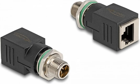 Adapter rrjeti DeLOCK M12 X-coded 8-pin (mashkull) në RJ45 (femër), Cat6a, i zi
