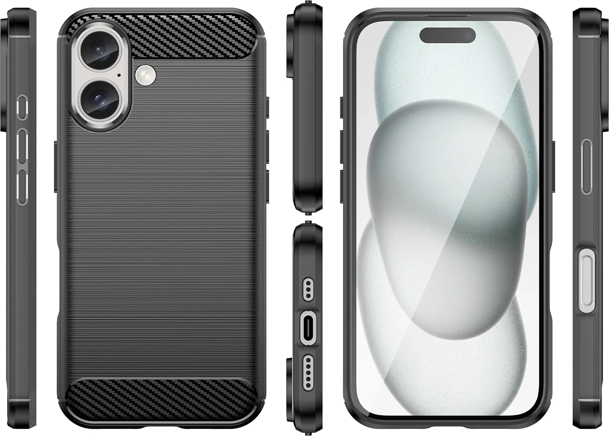 Mbështjellës Hurtel Carbon Case për iPhone 16 Plus, TPU, i zi