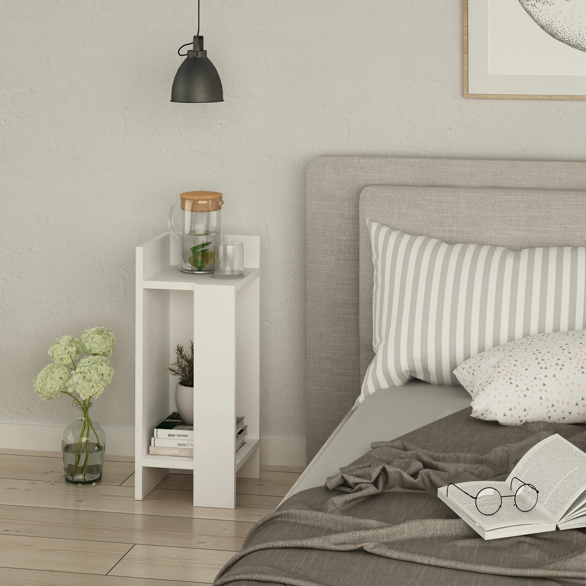 Komodinë anësore e majtë Skye Decor, Elos, e bardhë