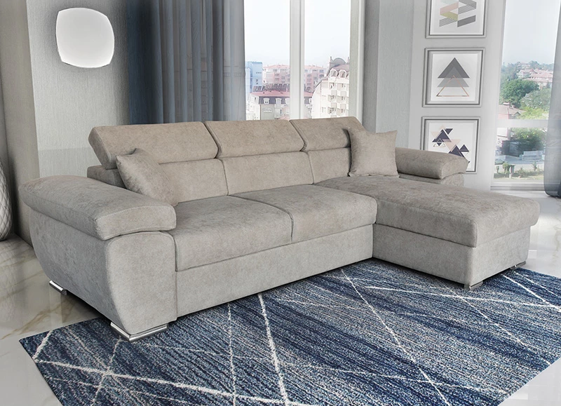 Divan qoshe me shtrat, i kthyeshëm, ngjyrë bezhë-kafe, Comy, 286x160x75-90cm