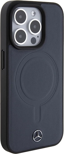 Mbështjellës Mercedes-Benz Smooth Leather MagSafe për iPhone 15 Pro 6.1", blu navy