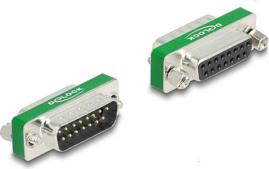 Adapter D-Sub 15-pin DeLOCK, filter RF/EMI low-pass, mashkull-në-femër, argjend/jeshil