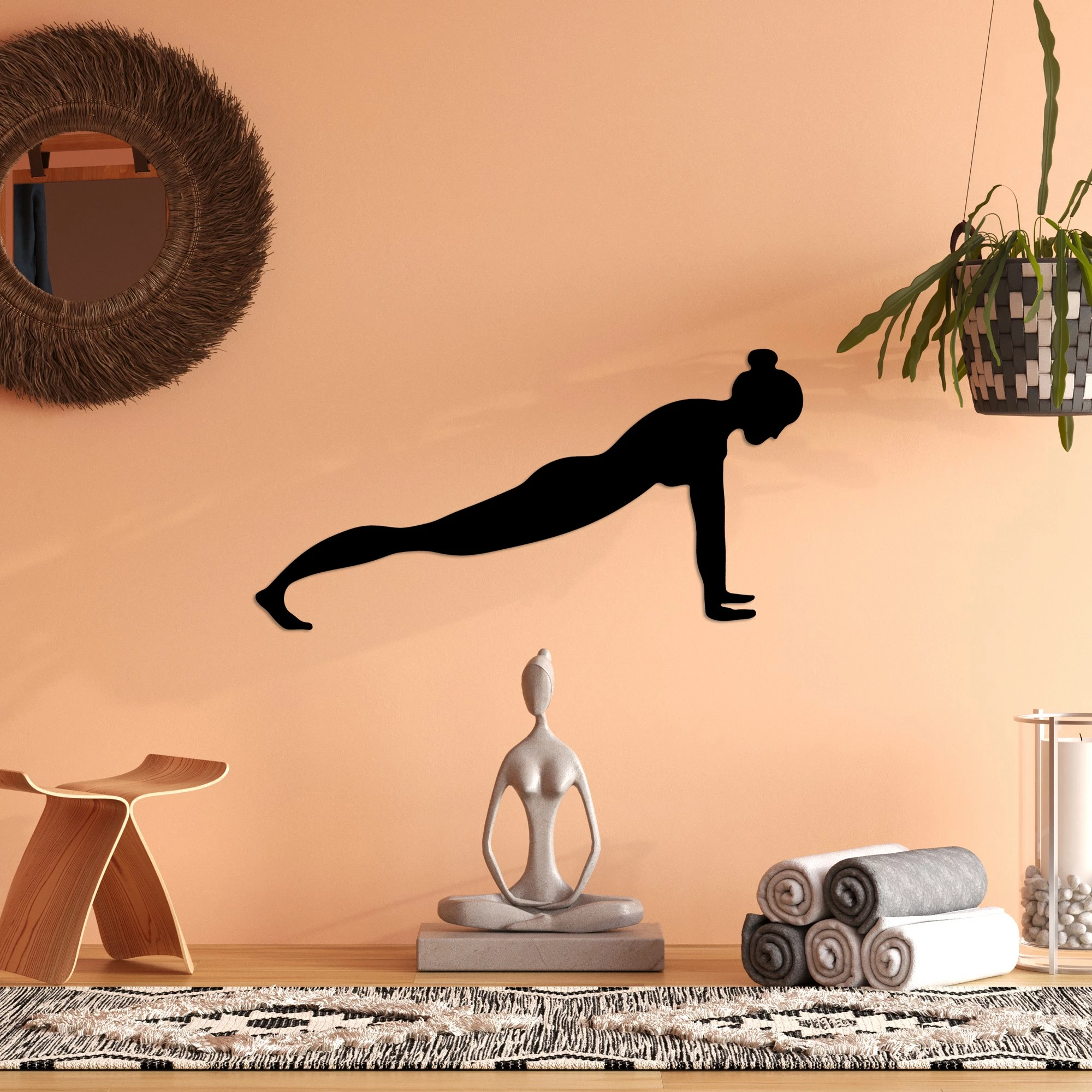 Aksesor dekorativ metalik për mur, Yoga 7, ngjyrë e zezë, 60x30cm