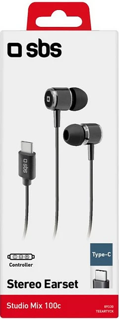 Kufje SBS Studio Mix 100C, me kabllo USB-C, in-ear, me mikrofon, 1.2 m, të zeza