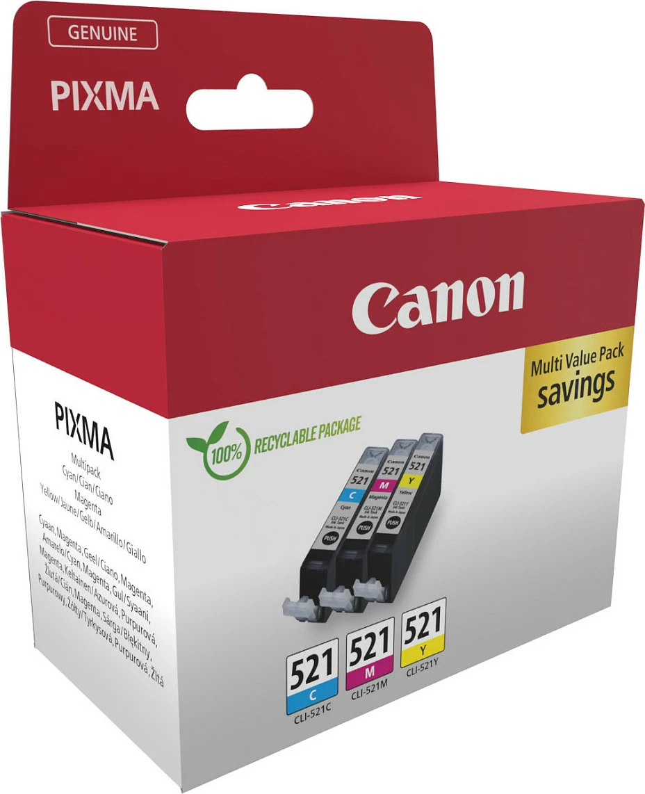 Kartrixhe boje Canon CLI-521 Multipack 2934B015, C/M/Y, origjinale