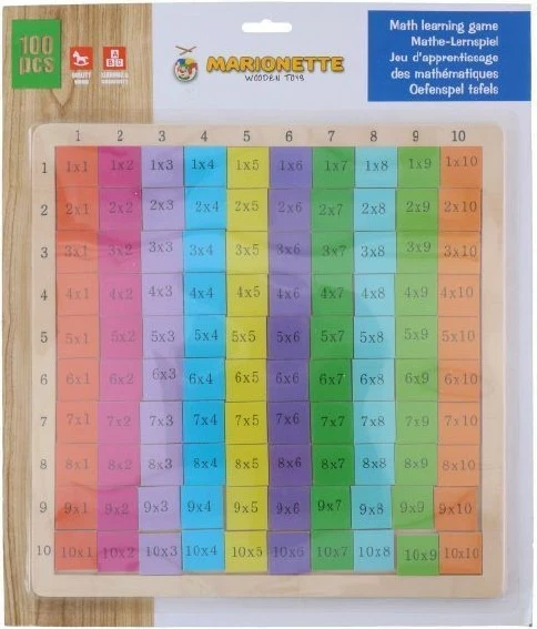Lojë edukative për matematikë BD Vozicki 16878, tabelë shumëzimi 10x10, 100 copë, dru shumëngjyrësh