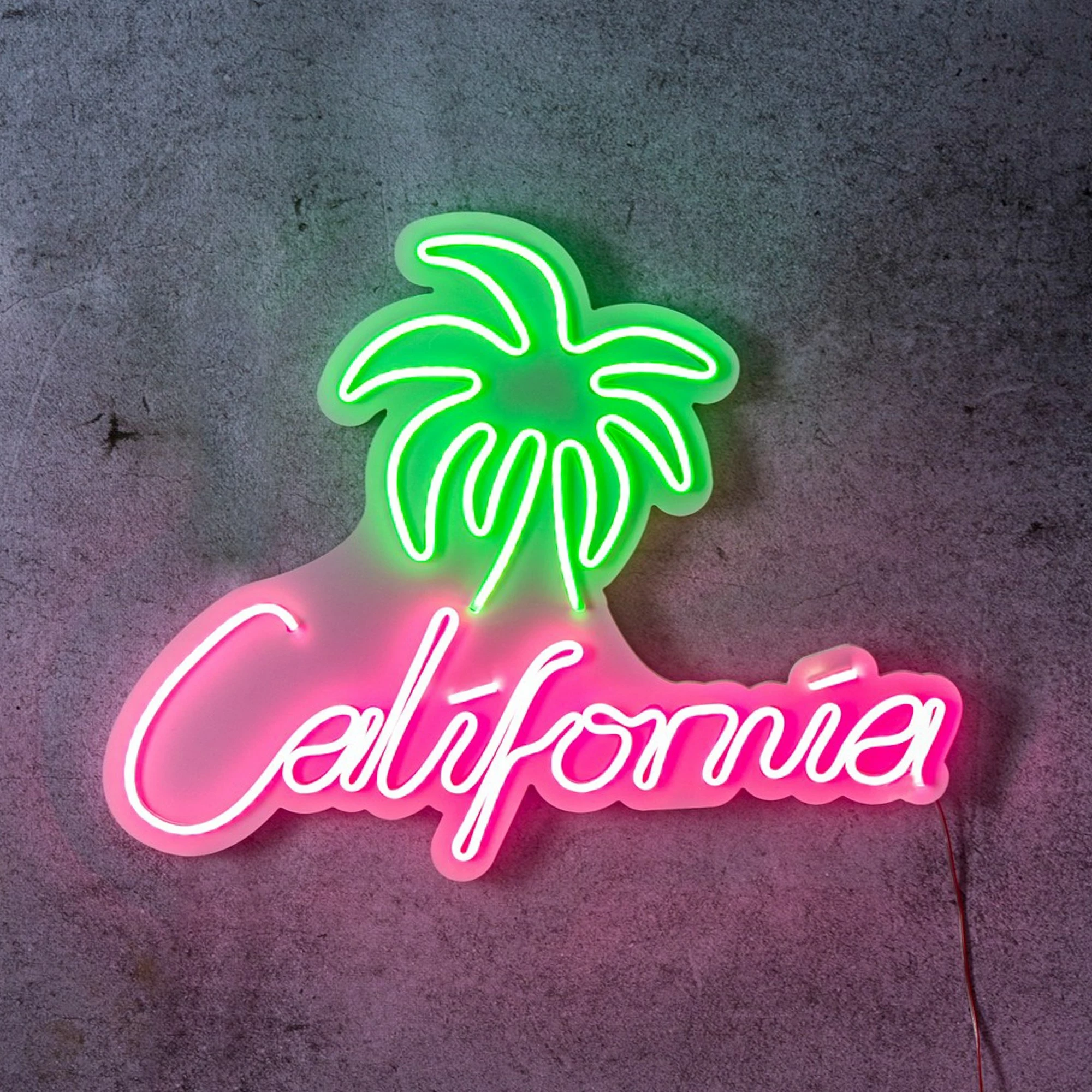 Dritë dekorative LED plastike, palmë dhe 'California', ngjyrë rozë dhe e gjelbër