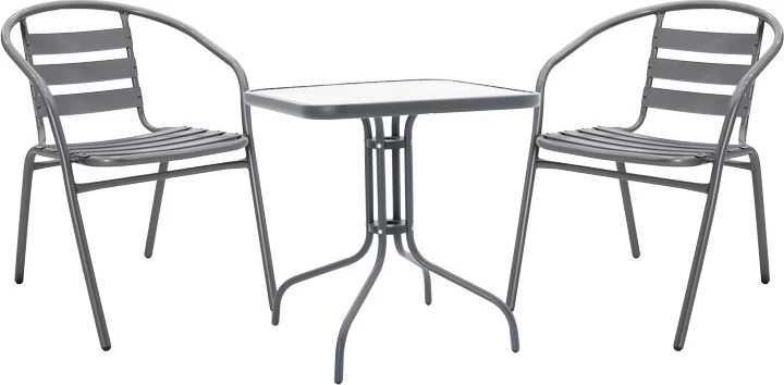 Tavolinë me karrige për terasë, ngjyrë antracit, metal-xham, 70x70x70cm