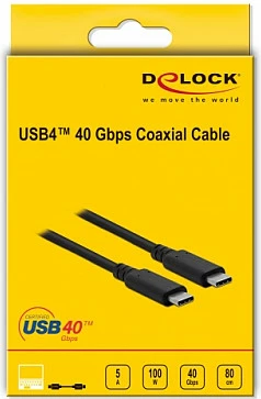 Kabllo USB4 DeLOCK 40 Gbps, USB-C në USB-C, 0.8 m, PD 100W, e zezë