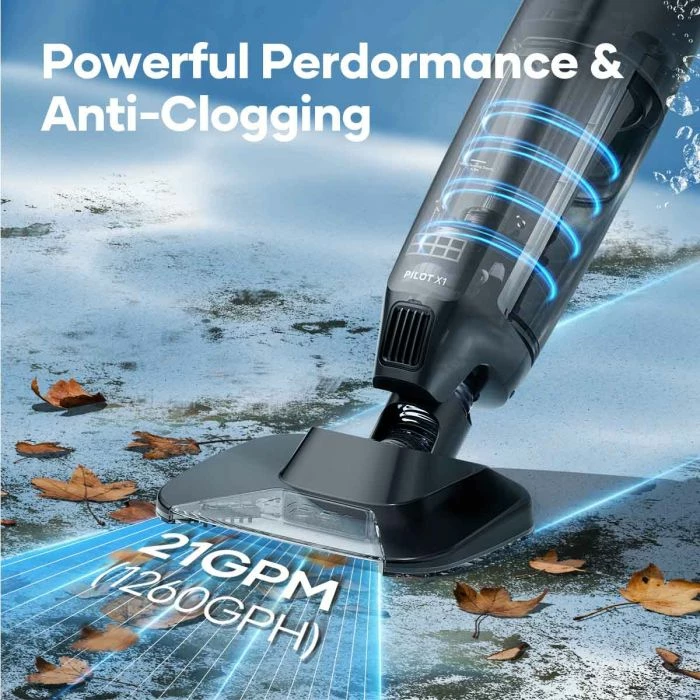 Pastrues pishine me bateri AIPER Pilot X1, 80 L/min, 45 min punë, filtër 100/360 mikron, shufër teleskopike 1.8 m, set 5 pjesë, gri