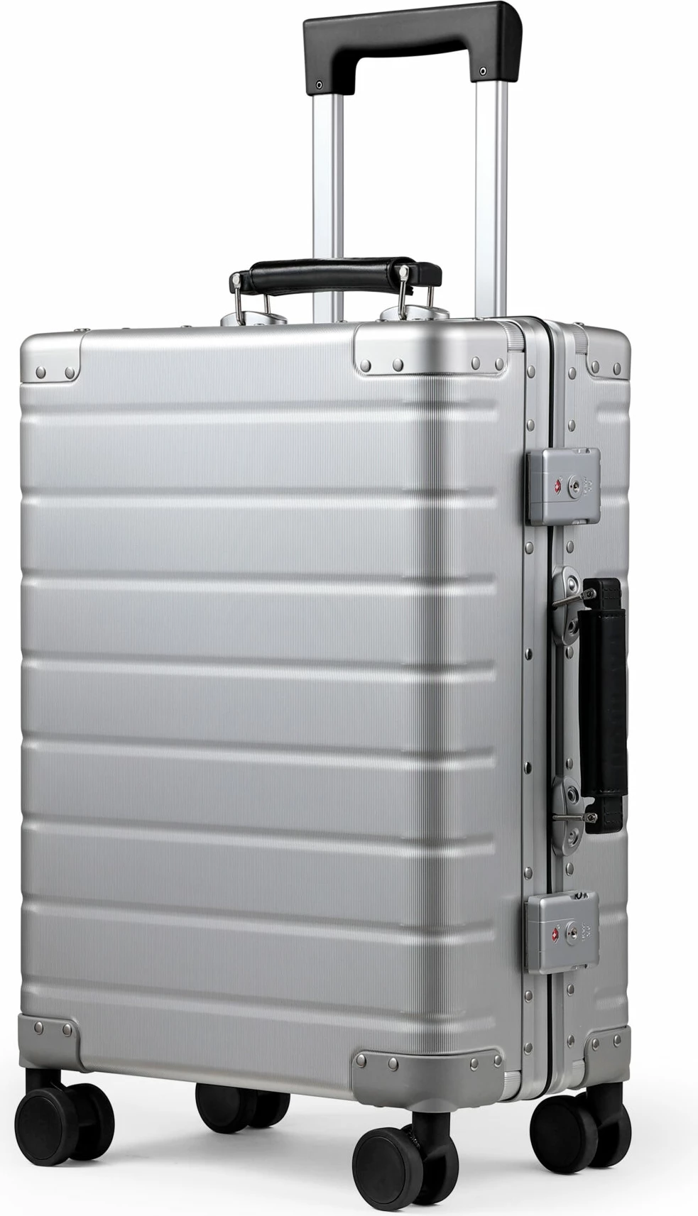 Valixhe udhëtimi Twopoint 20" alumini (aliazh alumini-magnezi), TSA drysh kombinimi, 360° rrota, waterproof, argjendtë