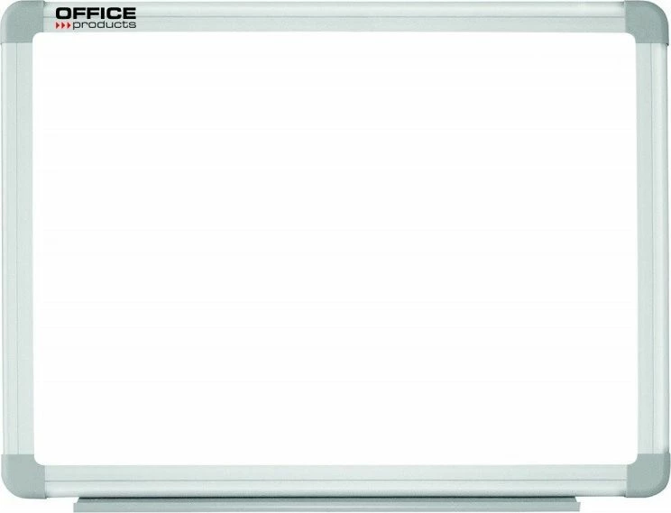 Tabelë e bardhë magnetike Office Products 60x45cm, sipërfaqe e lëmuar e llakuar, kornizë alumini, me raft markerash, set montimi