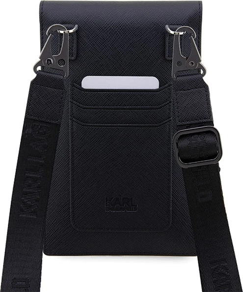 Çantë për telefon Karl Lagerfeld Saffiano Karl & Choupette, e zezë