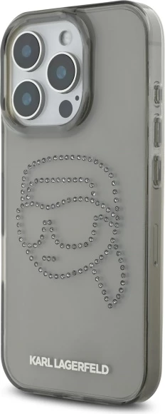 Mbështjellës Karl Lagerfeld KLHCP16XHKHDCELK për iPhone 16 Pro Max 6.9", i zi, hardcase me rhinestones