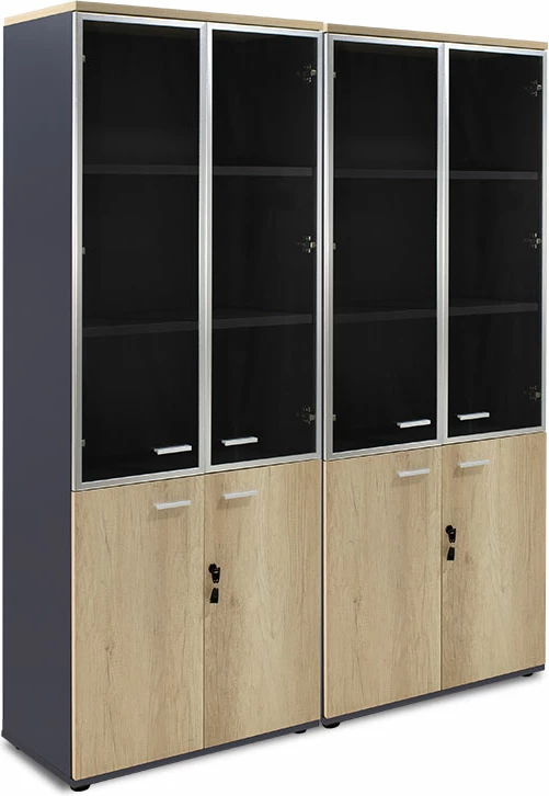 Dollap Lotus me 4 dyer xhami/dru, ngjyrë lisi-gri e errët, 160x45x180cm