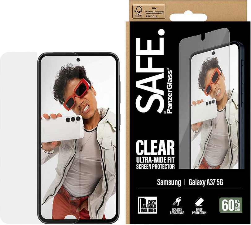 Mbrojtës ekrani PanzerGlass SAFE për Samsung Galaxy A37 5G, Ultra-Wide Fit EasyAligner, i tejdukshëm