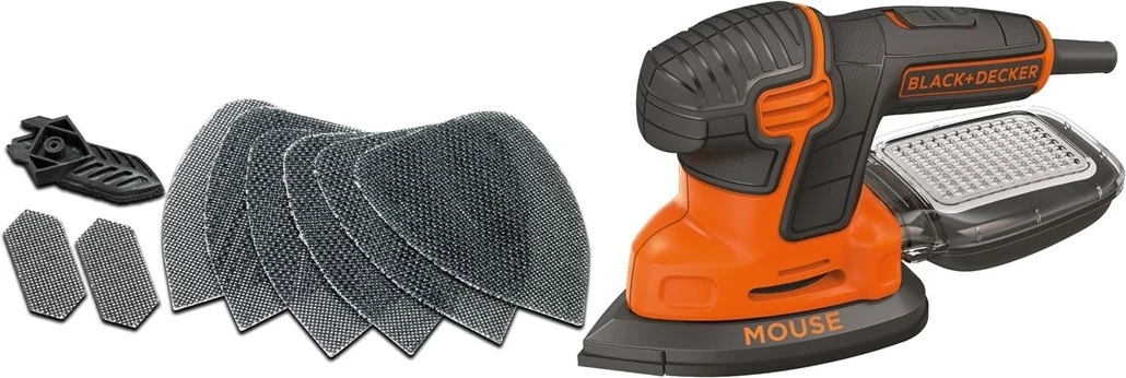 Lëmues elektrik BLACK+DECKER KA2500K-QS Mouse, 120W, portokalli/zi, me valixhe