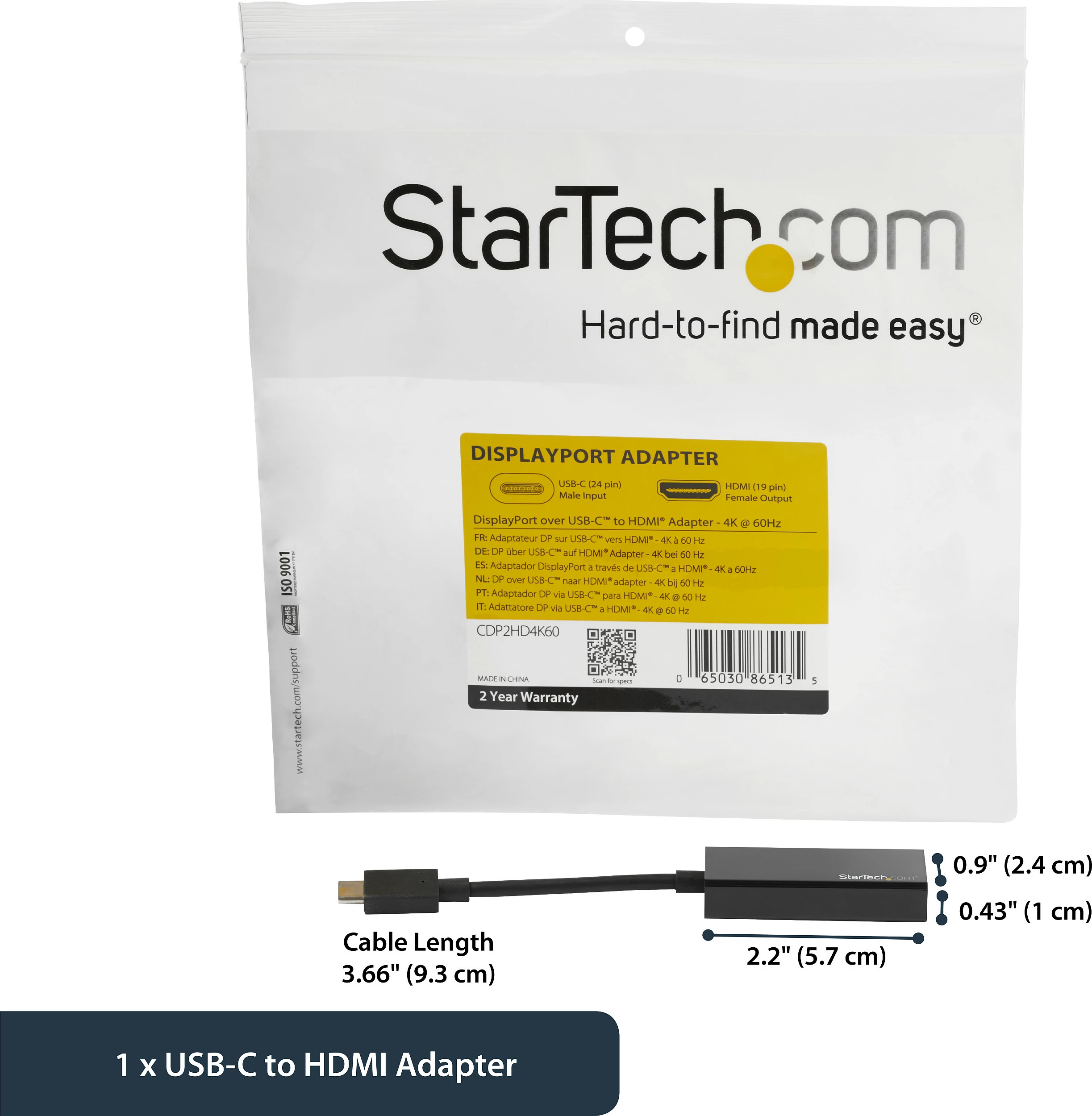 Adapter USB-C në HDMI StarTech CDP2HD4K60, 4K 60Hz, i zi