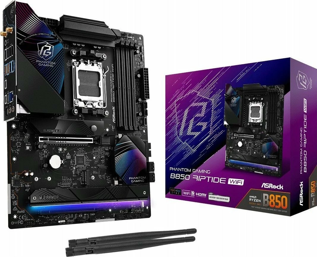 Pllakë amë ASRock B850 Riptide WiFi ATX DDR5 deri 256GB, Wi‑Fi 7, Bluetooth