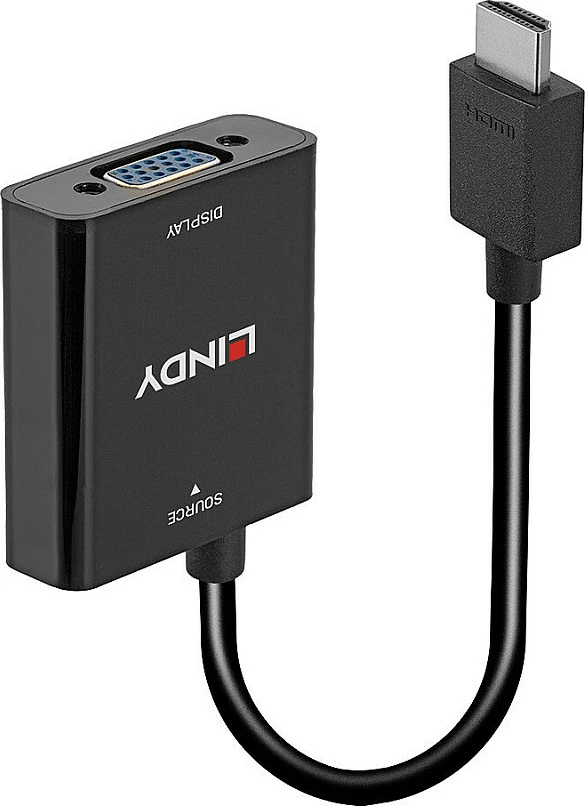 Adapter Lindy HDMI në VGA, 0.1 m, 1080p, i zi
