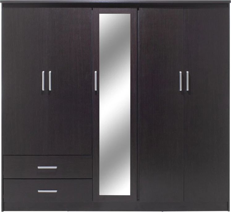 Dollap Olympus me 5 dyer dhe sirtarë+pasqyrë, ngjyrë wenge, 198x57x183