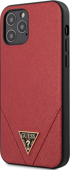 Mbështjellës Guess GUHCP12LVSATMLRE për iPhone 12 Pro Max 6.7", i fortë, lëkurë saffiano, Kuq