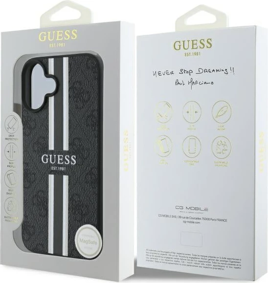 Mbështjellës Guess 4G Printed Stripes MagSafe për iPhone 16, zi