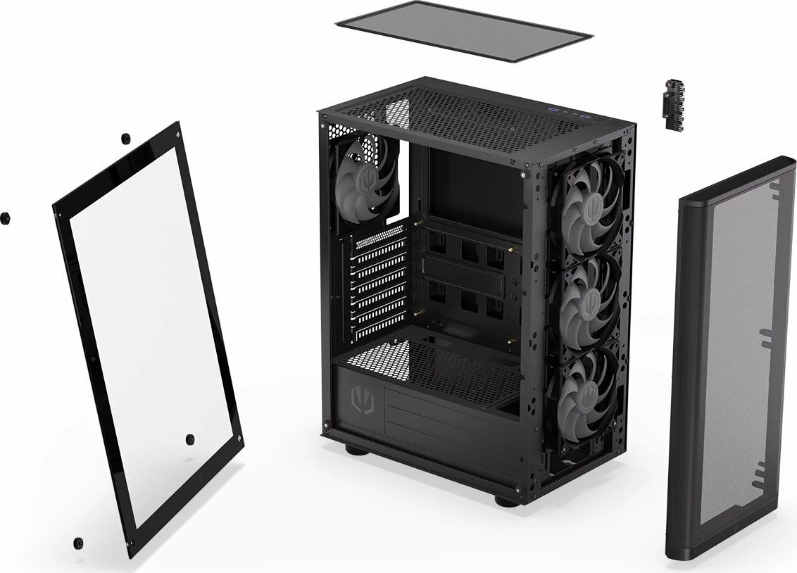 Kasë Endorfy Ventum 200 ARGB EY2A014 Midi Tower ATX me xham të kalitur, 4x120mm PWM ARGB fans, pa PSU, e zezë