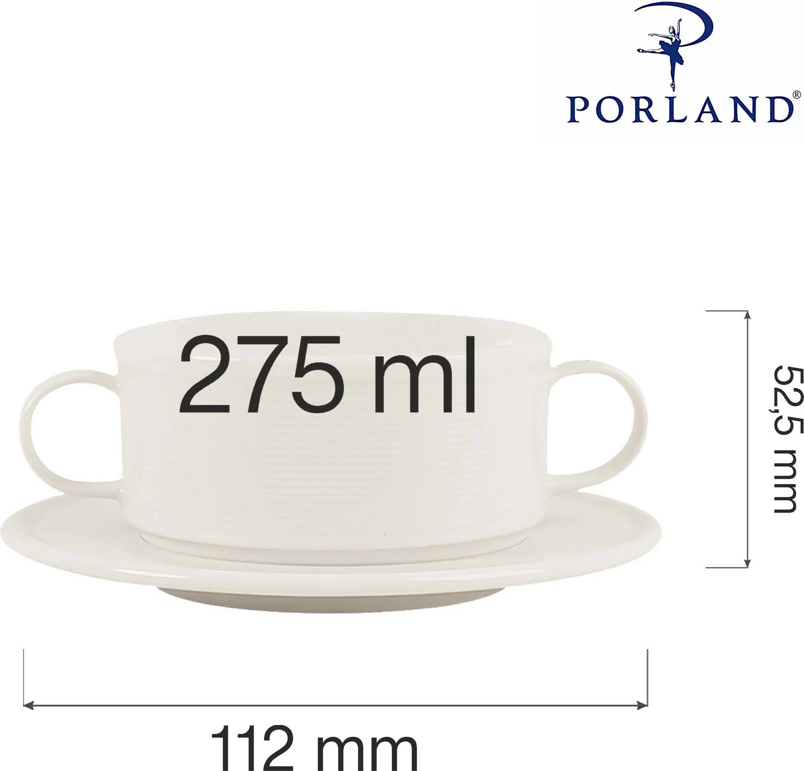 Tas supe Porland Line 110mm 275ml porcelan, krem, set 6 copë