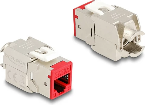Modul Keystone DeLOCK RJ45 Cat.6A, LSA, pa vegla, set 10 copë, i kuq