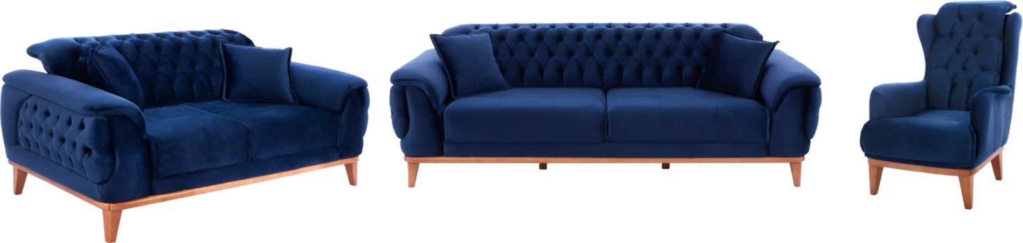 Set për dhomë ndeje, 3 pjesë, kadife blu, FH11745.18