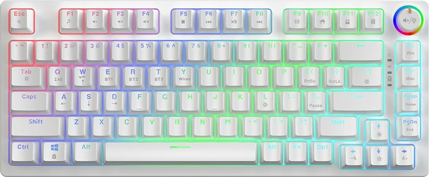 Tastierë mekanike wireless Savio PHENIX WHITE GAT YELLOW, RGB, 82 tasta, e bardhë