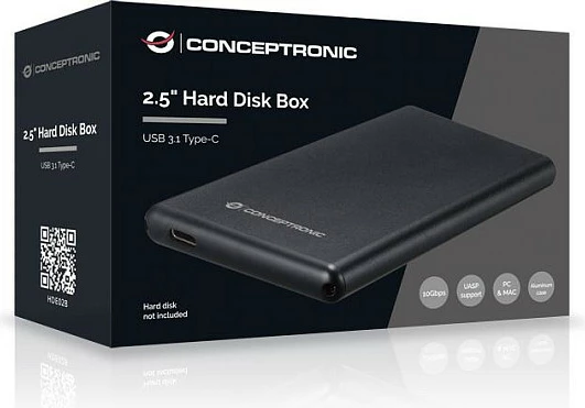 Kasë e jashtme për HDD/SSD Conceptronic 2.5" SATA, USB-C 3.2, 10Gbps, e zezë