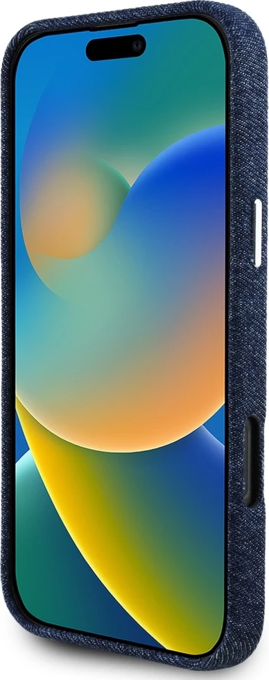 Mbështjellës Guess Denim Triangle Logo MagSafe për iPhone 16 Pro, Kaltër