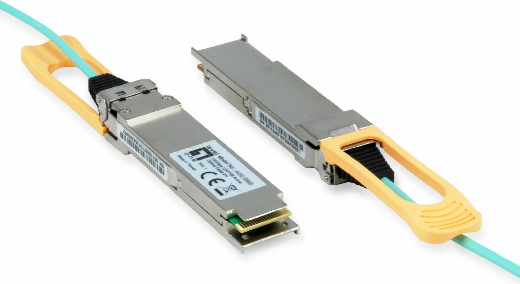 Kabëll optik LevelOne AOC-0502, 2m, QSFP28, 103100 Mbit/s, ngjyrë Aqua, Argjend